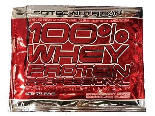 Протеин Scitec Nutrition 100% Whey Protein Professional, белый шоколад-клубника, 30 г
