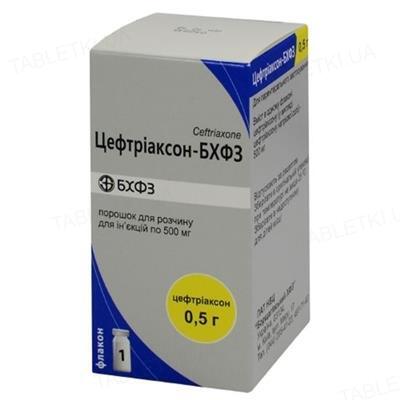 Цефтриаксон-БХФЗ порошок для р-ну д/ін. по 500 мг №1 у флак. у пач.
