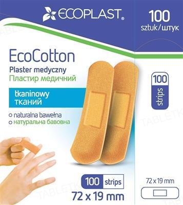 Набор пластырей медицинских Ecoplast EcoCotton (ЭкоКотон) на тканой основе, 72 x 19 мм, 100 штук