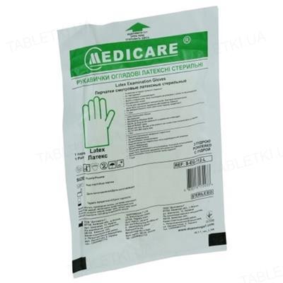 Перчатки смотровые Medicare латексные с пудрой стерильные, размер L, пара